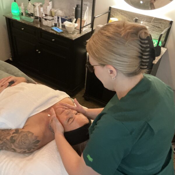 Amanda preparing a client for a PRX skin rejuvenation treatment at Lush Aesthetics Australia in Beenleigh